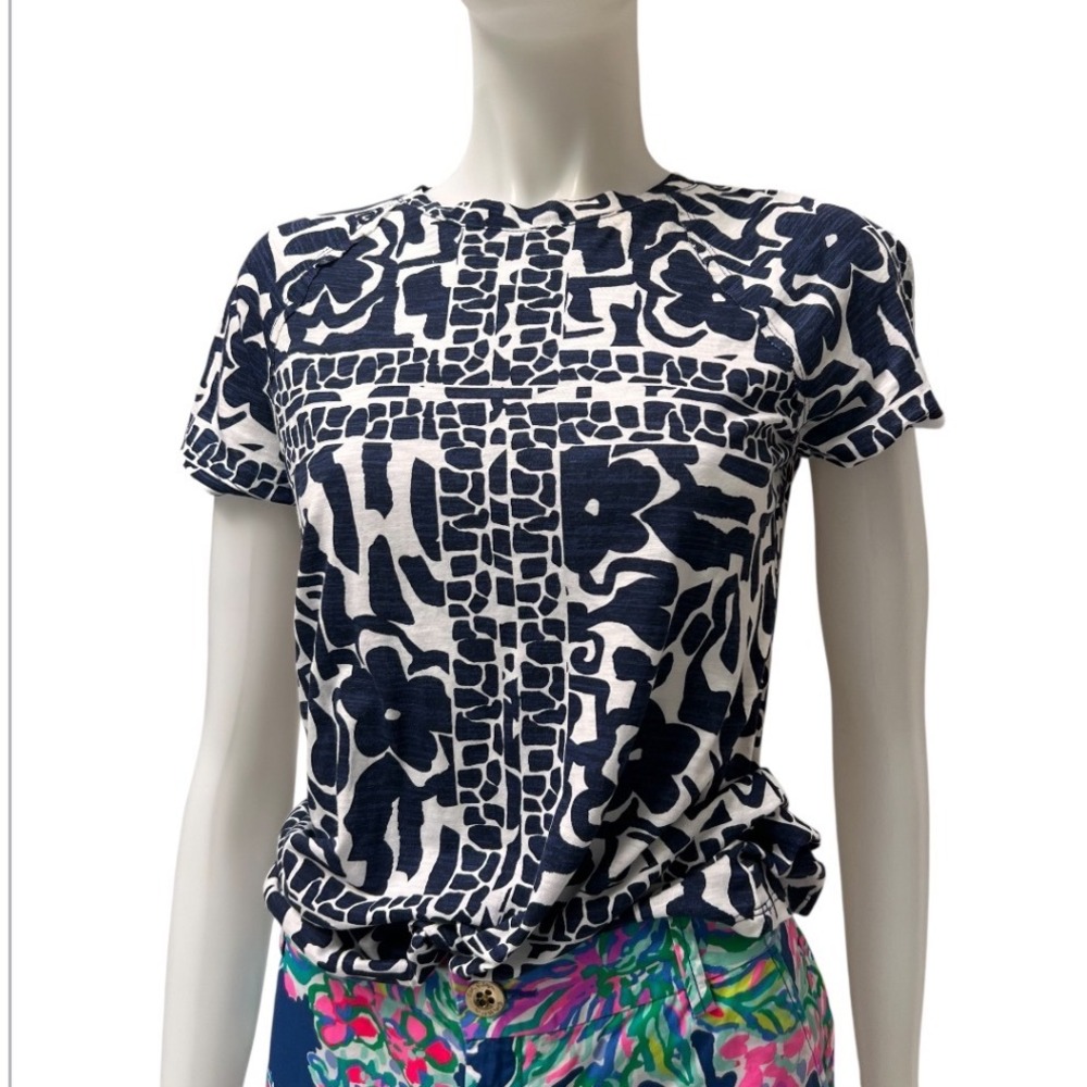Mew NIC+ZOE NZT Abstract Mosaic Women Tee Black White Preppy XS NWT Art to Wear - Picture 8 of 15